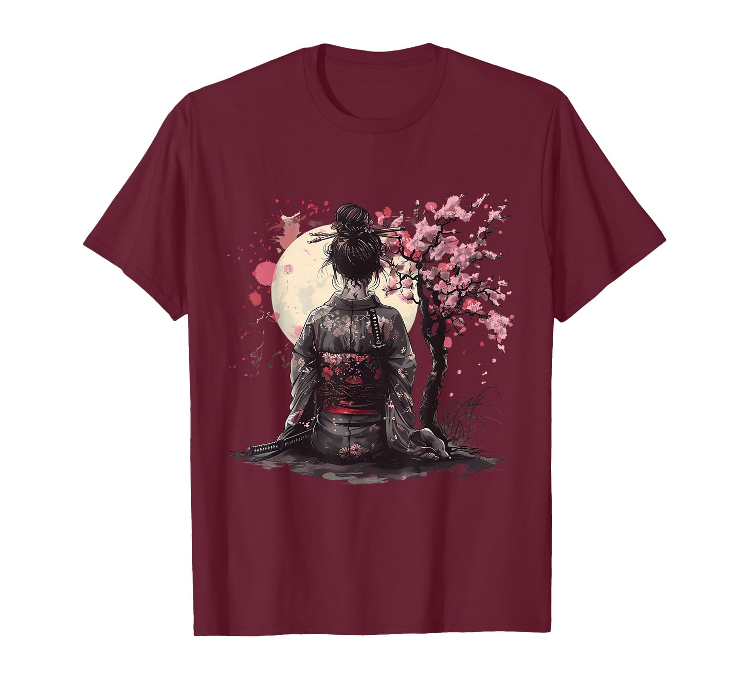 Japanese Samurai Girl Sakura Cherry Blossom Japanese Geisha T-Shirt