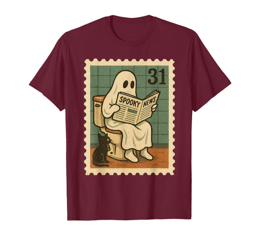 Funny Ghost Halloween Postage Stamp Design T-Shirt