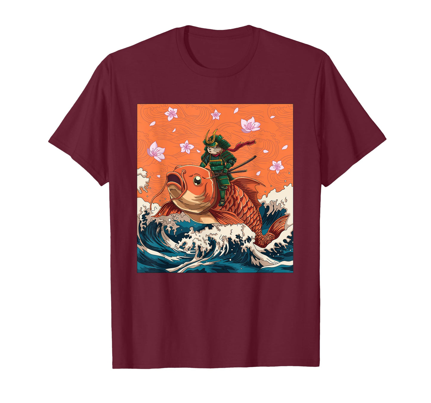 Vintage Japanese Samurai Neko Cat & Koi Fish | Ukiyo-e Style Men Women T-Shirt