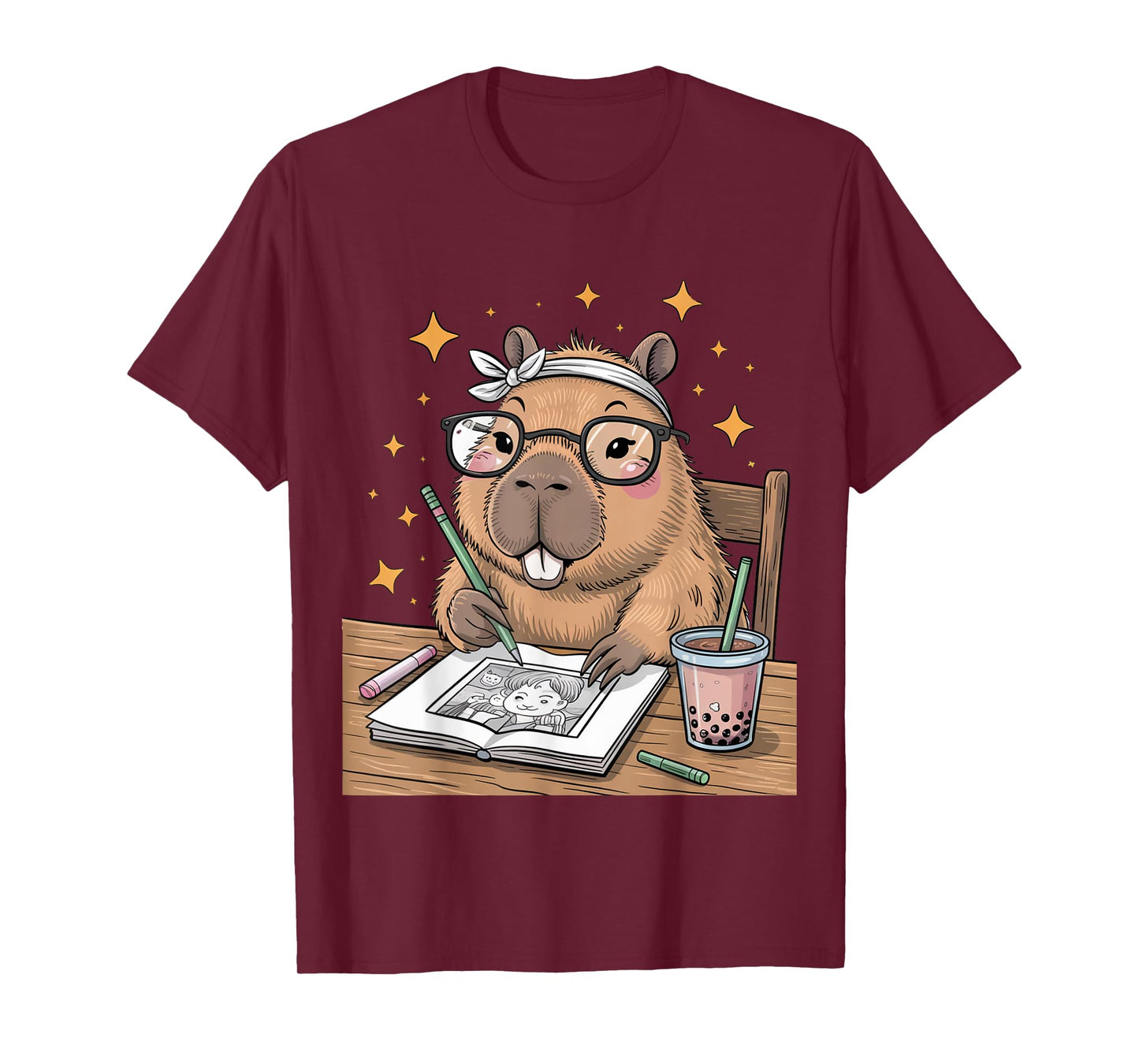 Just A Capybara Drinking Boba Tea Anime Girl Lover Capy Gift T-Shirt