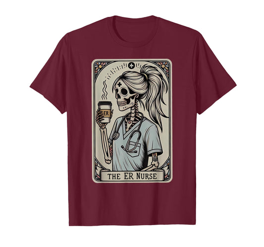 Skeleton Emergency Room Nurse Halloween Tarot Card Nursing T-Shirt