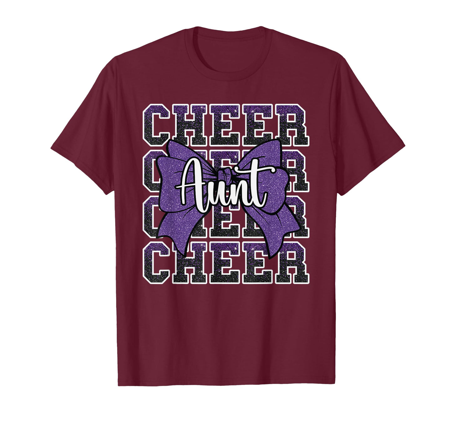 Cheer Aunt Auntie Bow Sport Cheerleader Cheerleading Purple T-Shirt