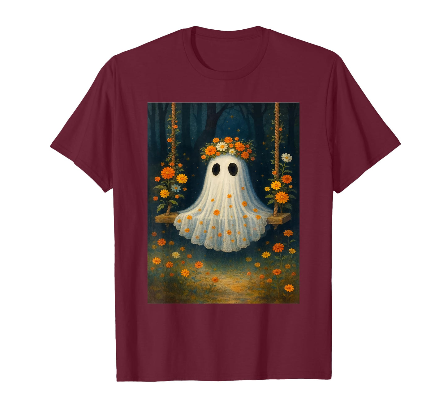 Vintage Floral Ghost Halloween Ghost in The Forest Gothic T-Shirt