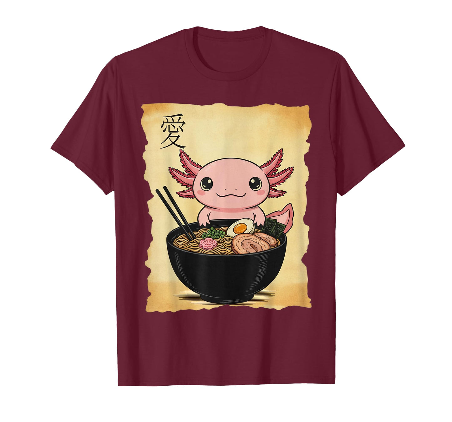 Cute Axolotl Eating Ramen Graphic Tee Japanese Kawaii Anime T-Shirt