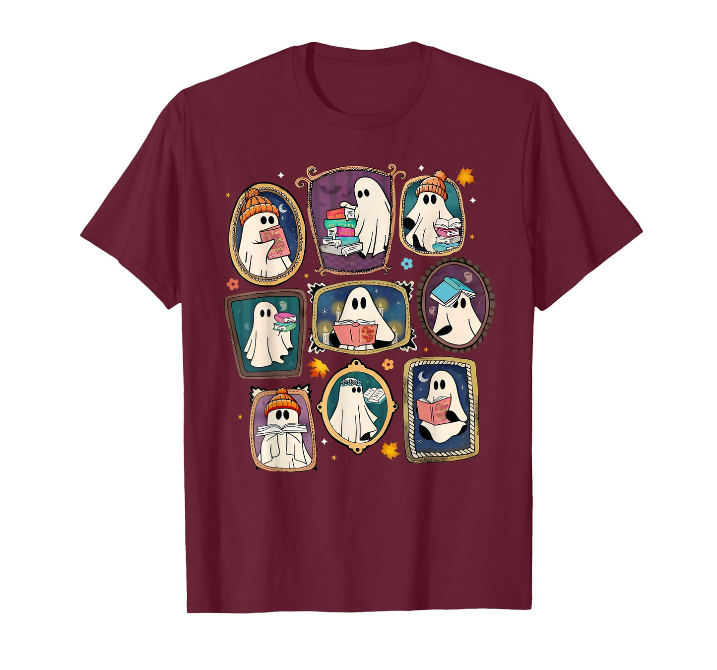 Funny Ghost Book Reading Books Lover Teacher Happy Halloween T-Shirt