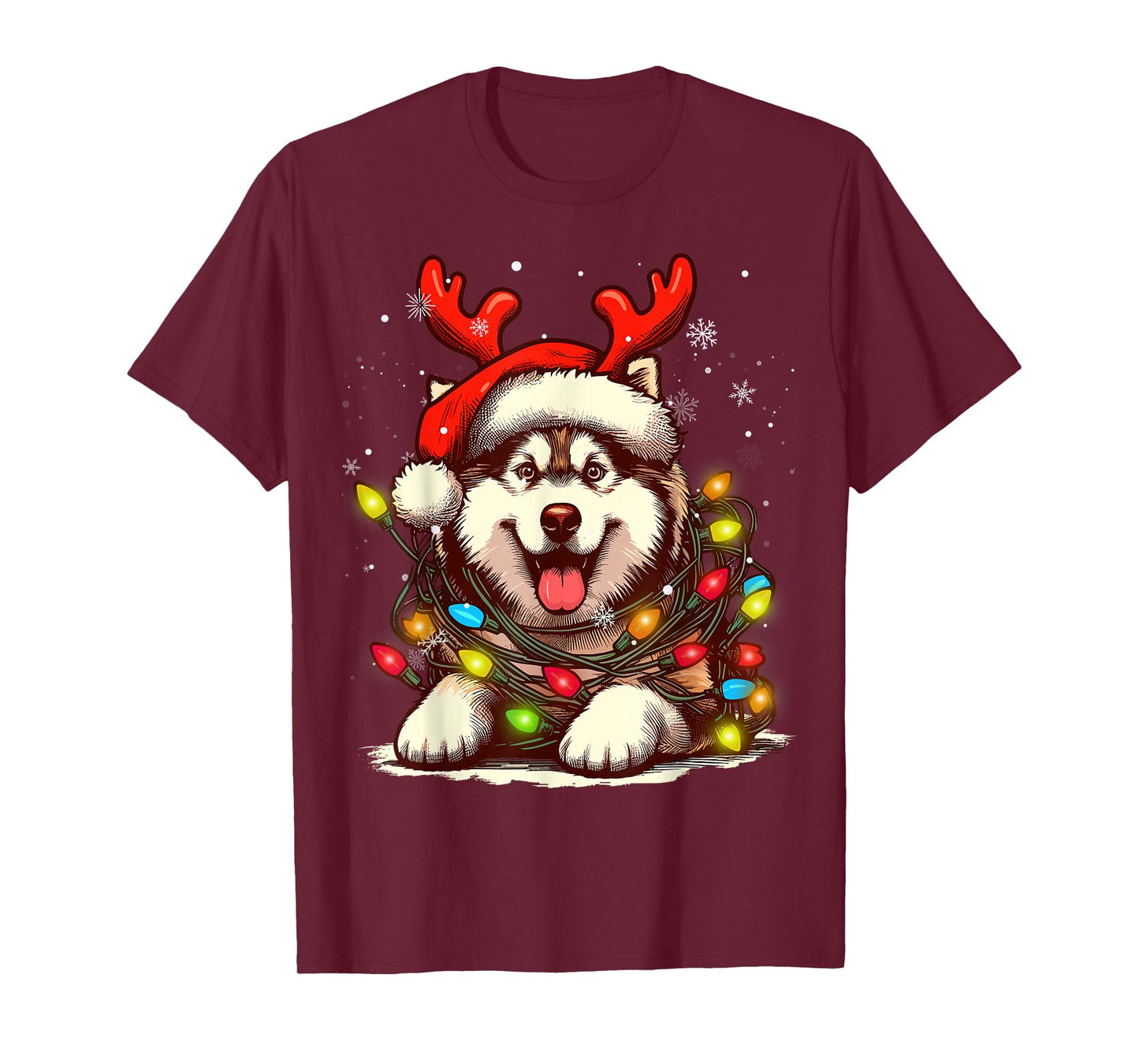 Siberian Husky Christmas Tree Lights Dog Santa Women Men Kid T-Shirt