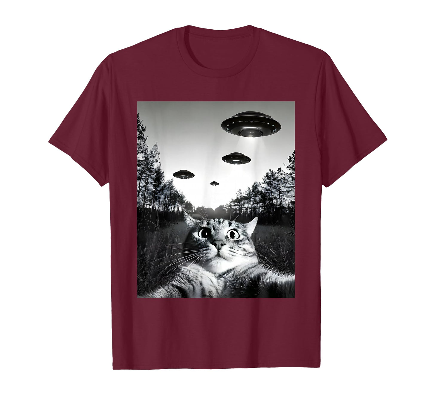 Funny Cat Selfie with UFOs T-Shirt