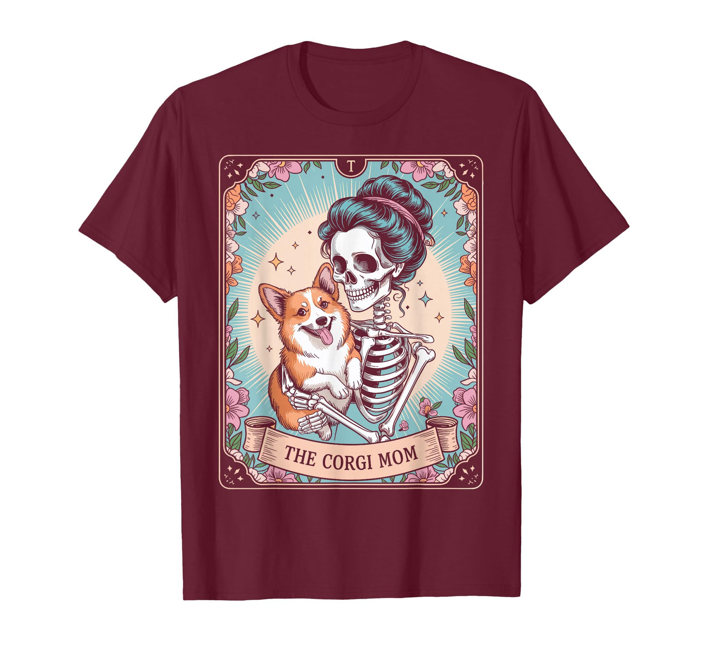 Retro Funny The Corgi Mom Tarot Card Skeleton Halloween T-Shirt