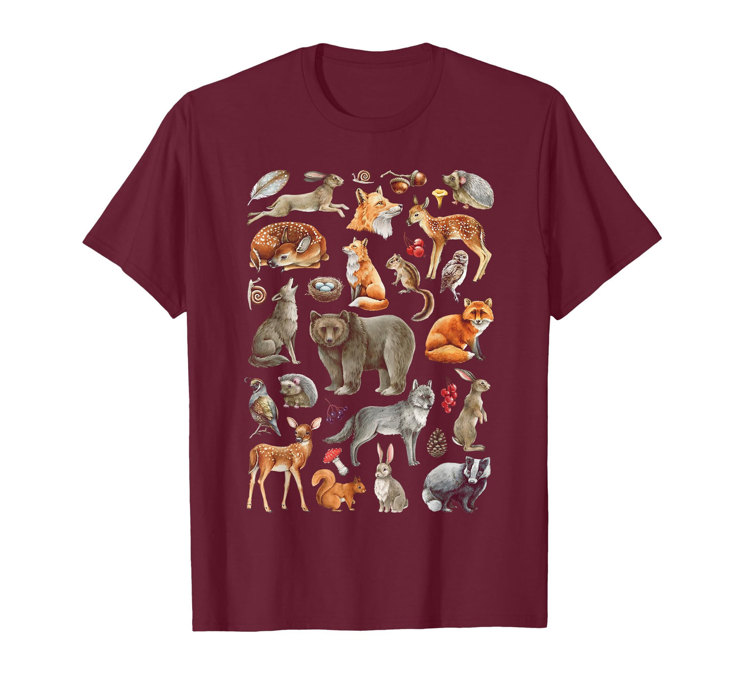 Forest Animals Woodland Wildlife - Bear Fox Deer Wolf Hare T-Shirt