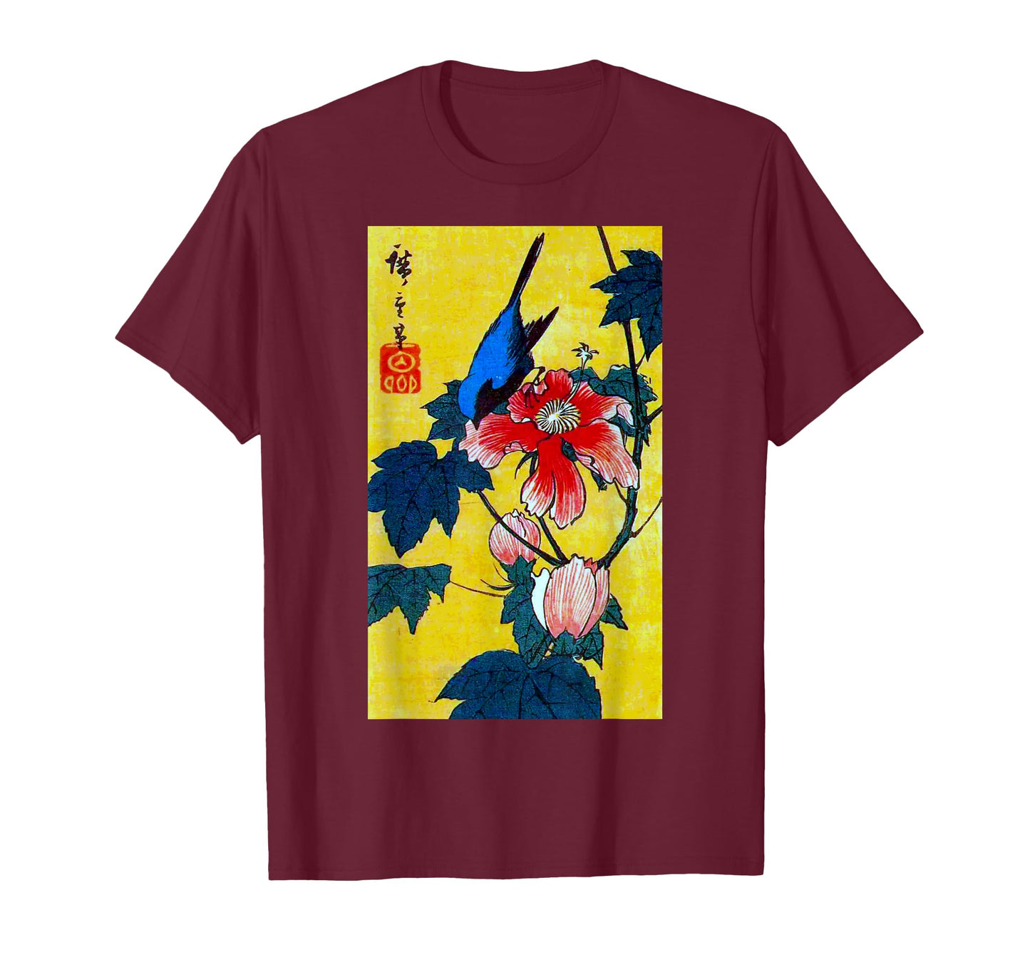 The Art of Print by MCMA - Digitally Enhanced Art Japanese Art Bird and Flower Graphic Design T-Shirt - Unisex-Adults - Black - Small - Short Sleeve