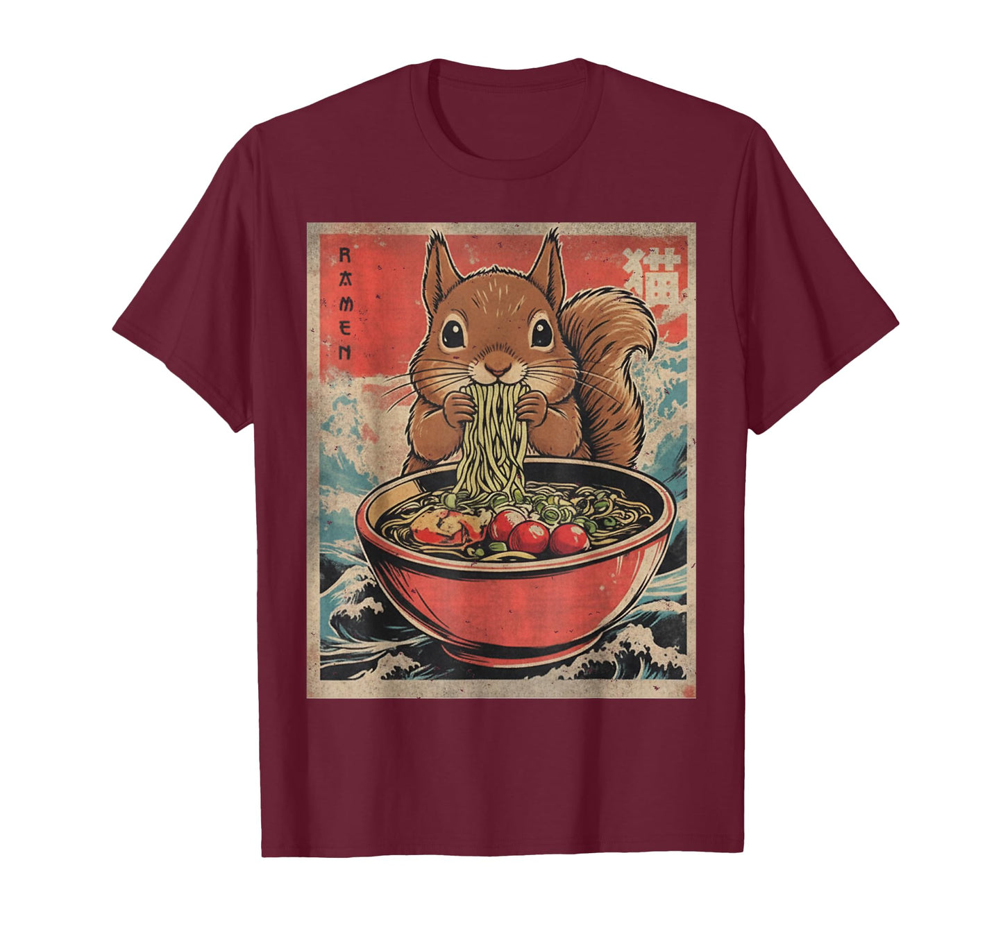 Kawaii Squirrel Eating Ramen Noodles Retro Japanese Graphic T-Shirt