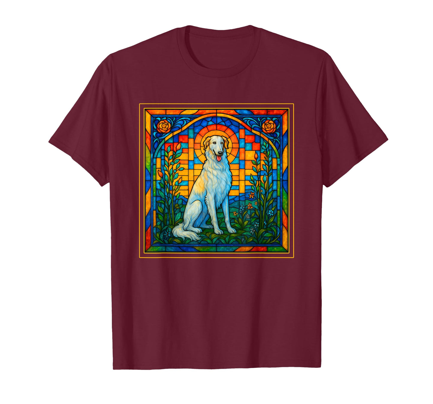 Borzoi Dog Lover Stained Glass Russian Wolfhound Mom T-Shirt