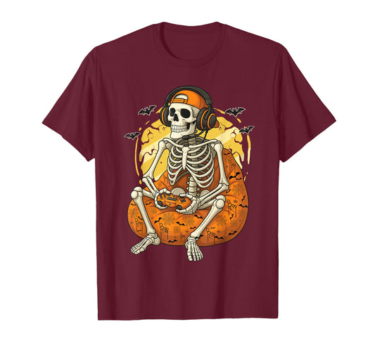 Skeleton Gamer Funny Video Gaming Halloween Boys Men Kids T-Shirt