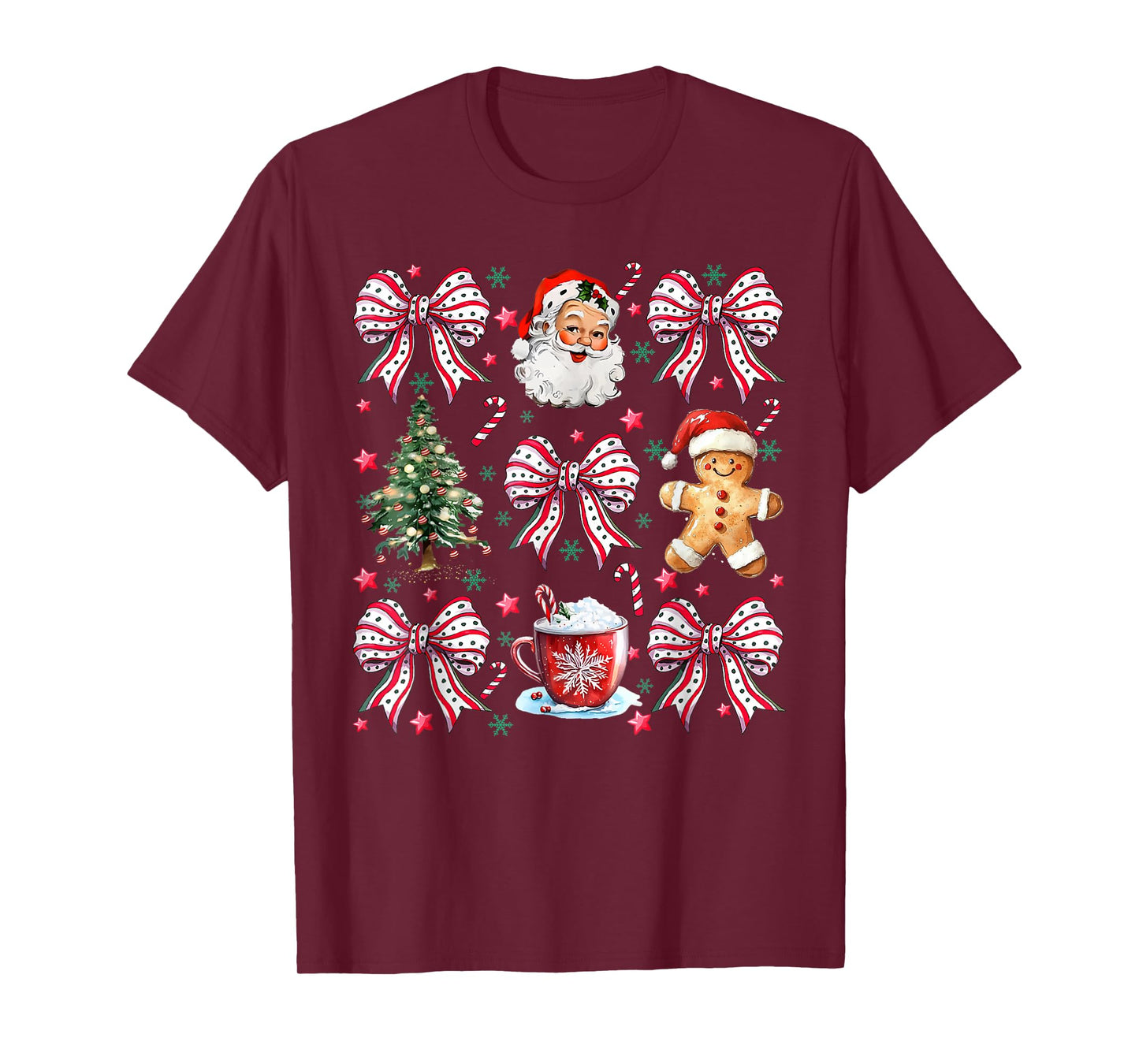 Coquette Christmas Candy Cane Women Girls Xmas T-Shirt
