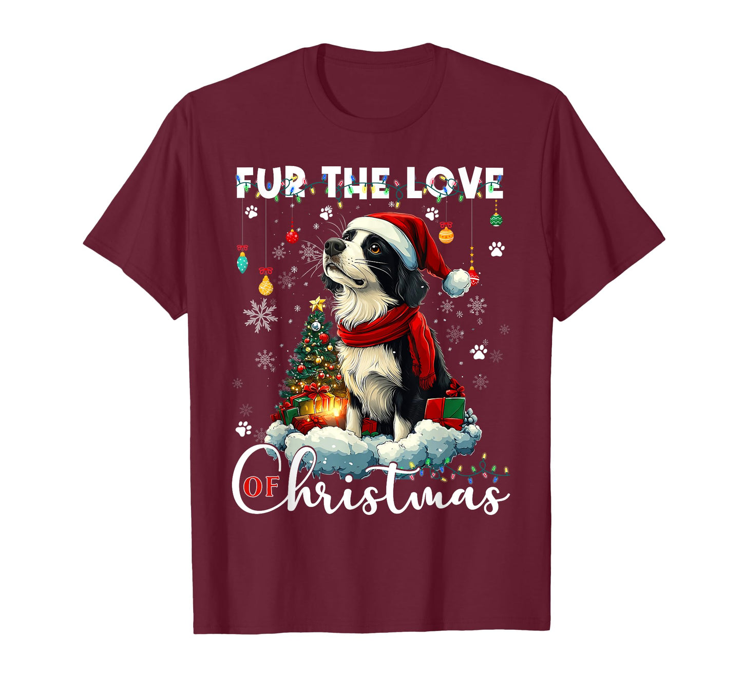 Border Collie Christmas Tree Decorations Dog Lover Xmas Men Women Kids T-Shirt