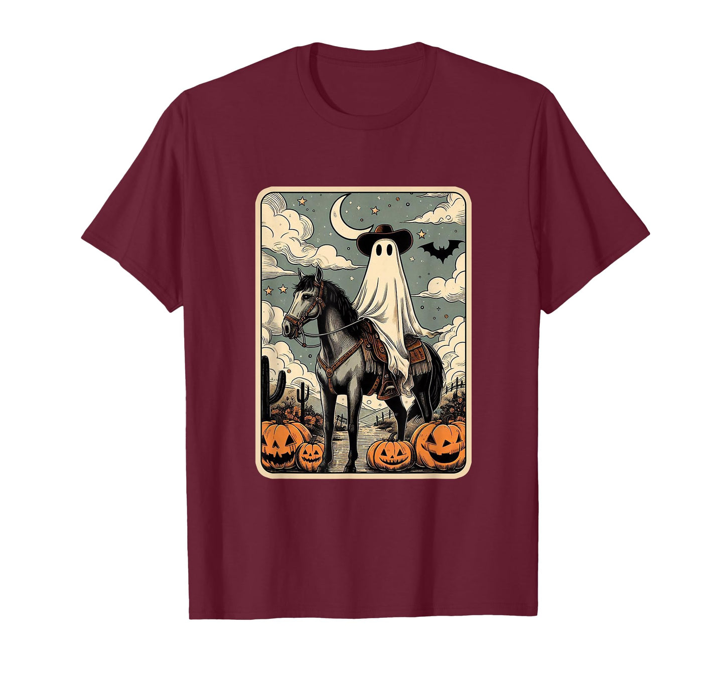Cowboy Ghost Riding Horse Funny Tarot Card Halloween Season T-Shirt