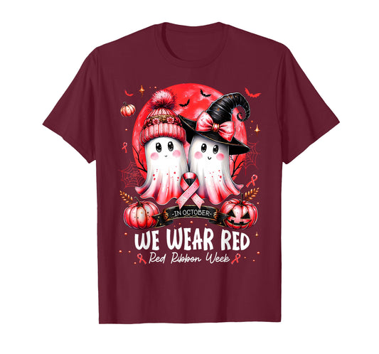 in October We Wear Red Ghost Witch Red Ribbon Week Halloween T-Shirt
