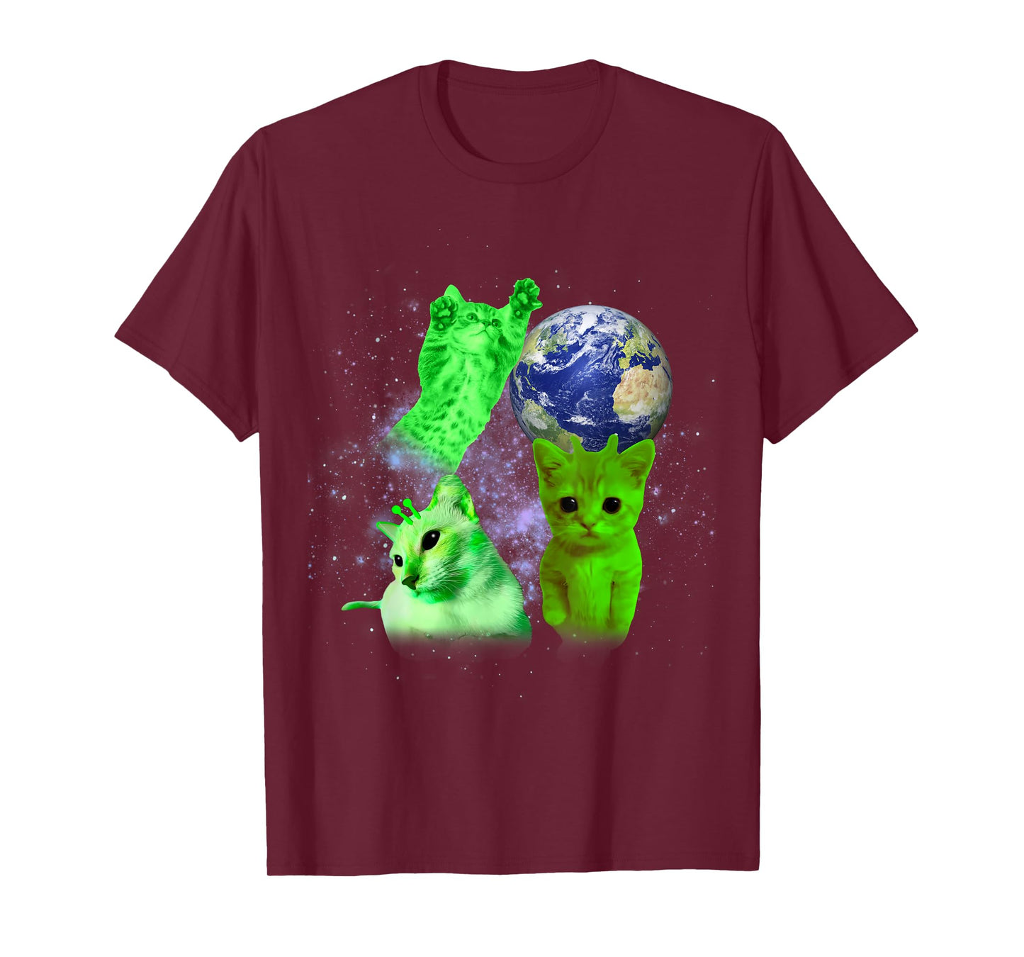 Funny Three Alien Cats Earth Brainrot Dank Meme Silly Cat T-Shirt