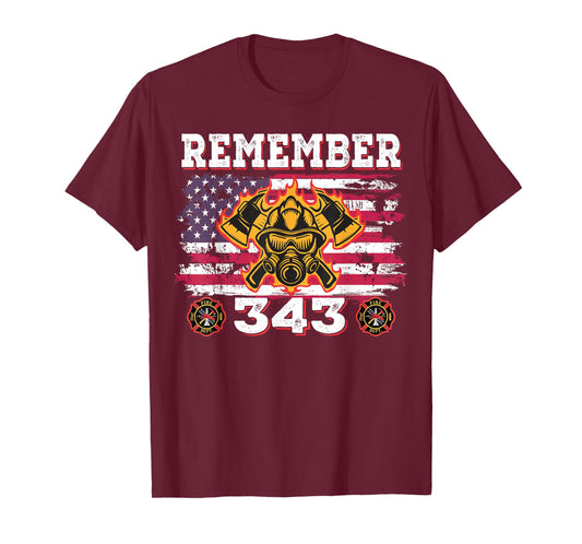 Remember Vintage Distressed Firefighter American Flag 343 T-Shirt