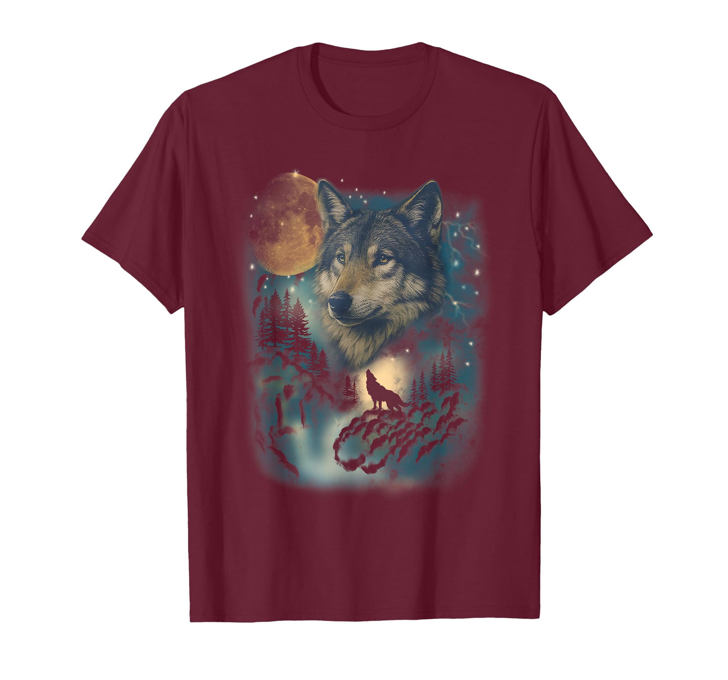 Night Wolfs Graphic Vintage 90s Style, Wolf Howling Moon T-Shirt