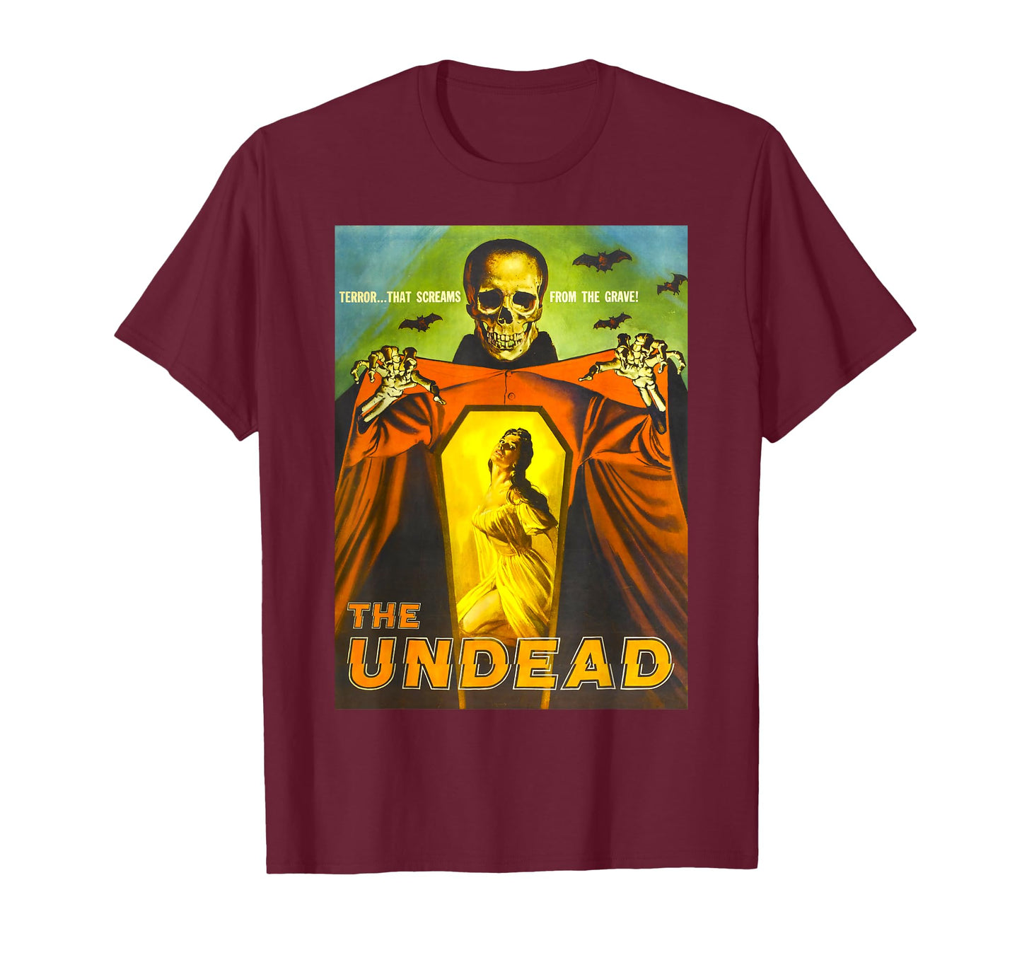 Creepy Skeleton Retro Halloween Monster Poster Horror Movie T-Shirt
