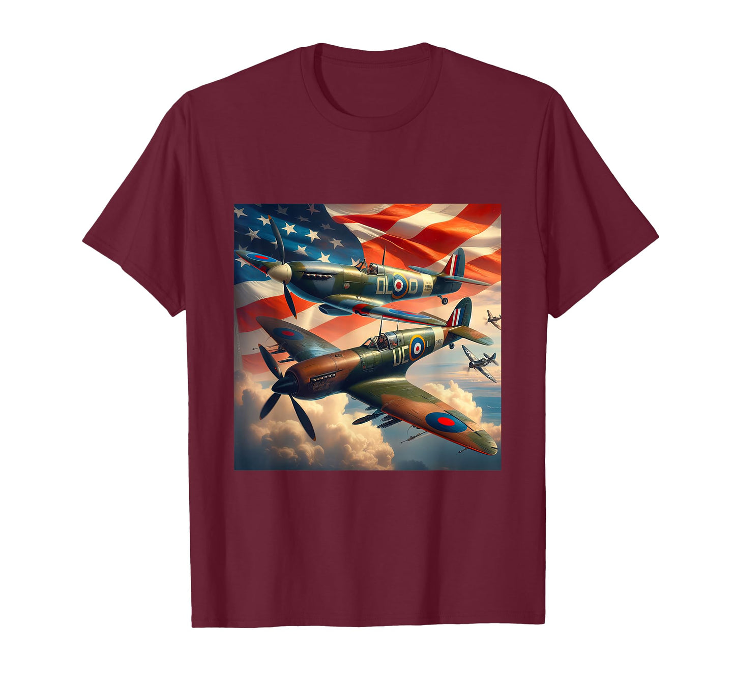 Spitfire F4U Corsair WW2 Airplanes US Flag T-Shirt