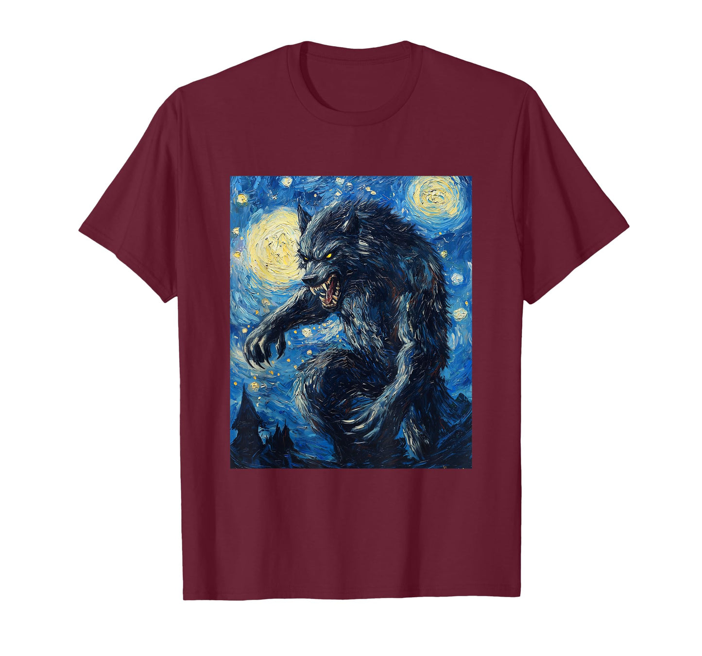 Werewolf Wolf Wolves - Van Gogh Style - Starry Night Graphic T-Shirt