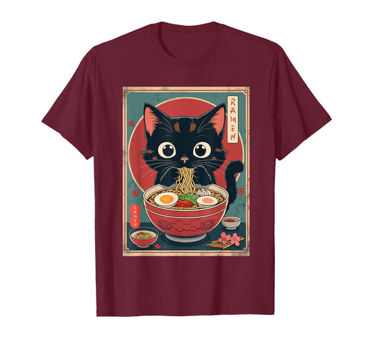 Kawaii Cat Eating Sushi Cat Japanese Funny Cat Anime Sushi T-Shirt