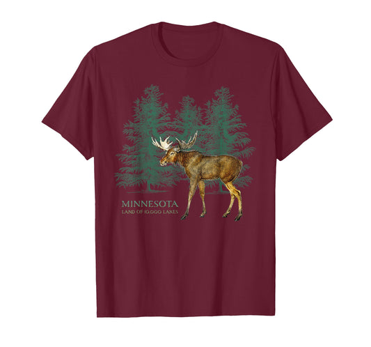 Minnesota Land of 10,000 Lakes Vintage Moose Tree Silhouette T-Shirt