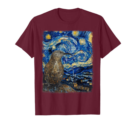 Kiwi Bird New Zealand Starry Night Painting T-Shirt