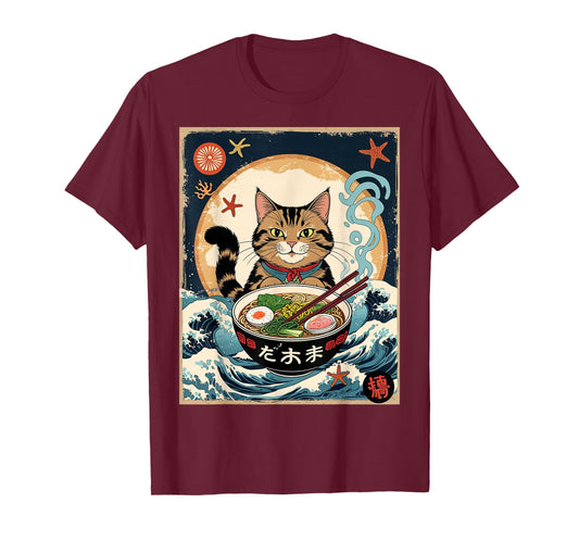 Cat Ramen Japanese Funny Graphic Tees Kawaii Cat Anime Gifts T-Shirt