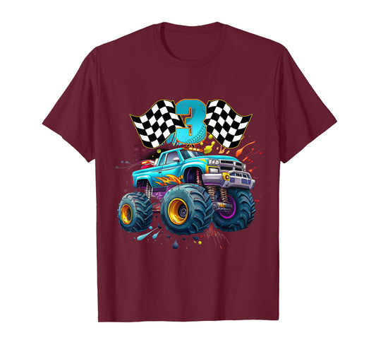 Monster Truck 3 Years Old Boy 3rd Awesome Birthday Party T-Shirt