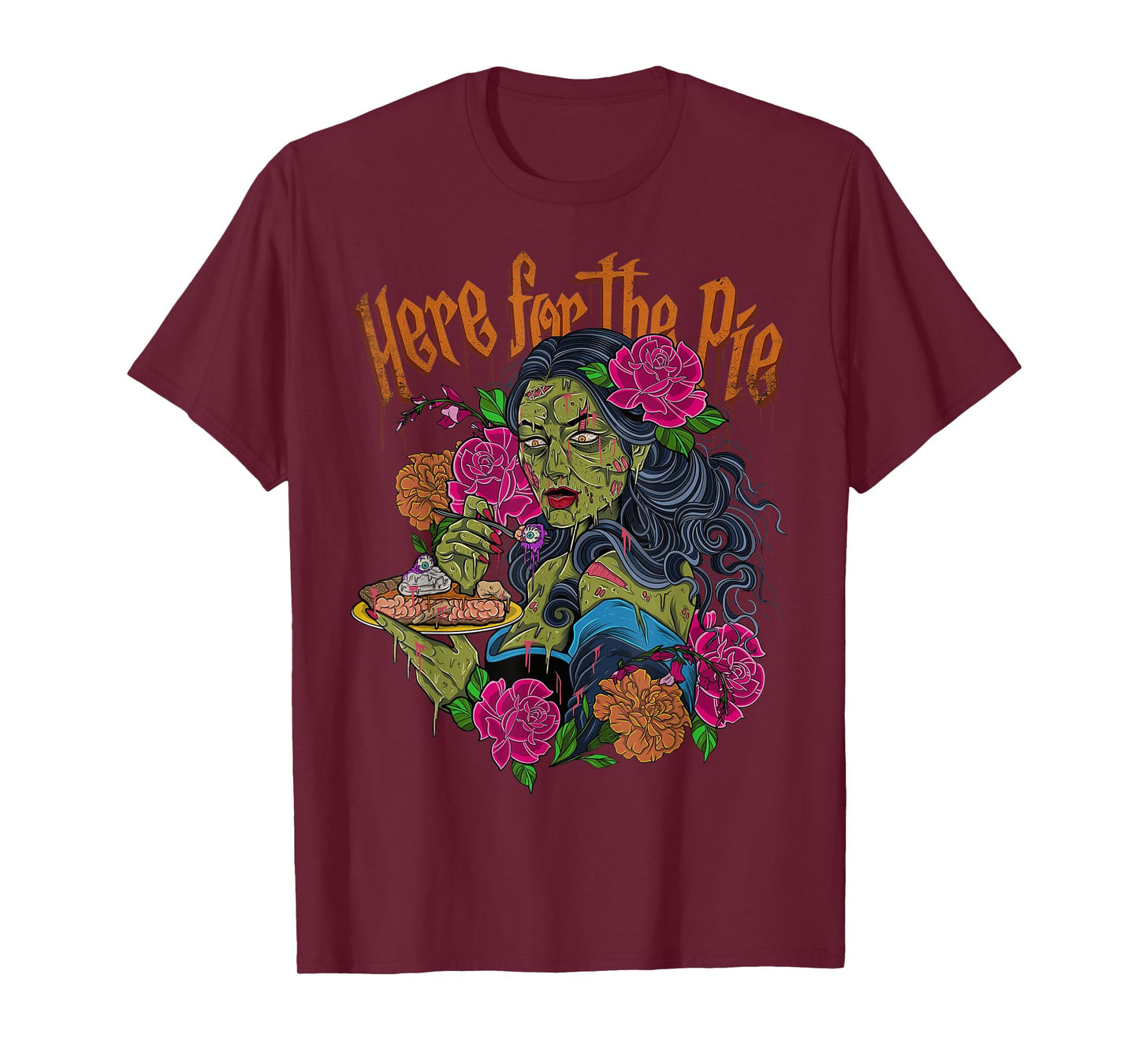 Vintage Retro Here for The Pie Zombie Girl Graphic Tee T-Shirt