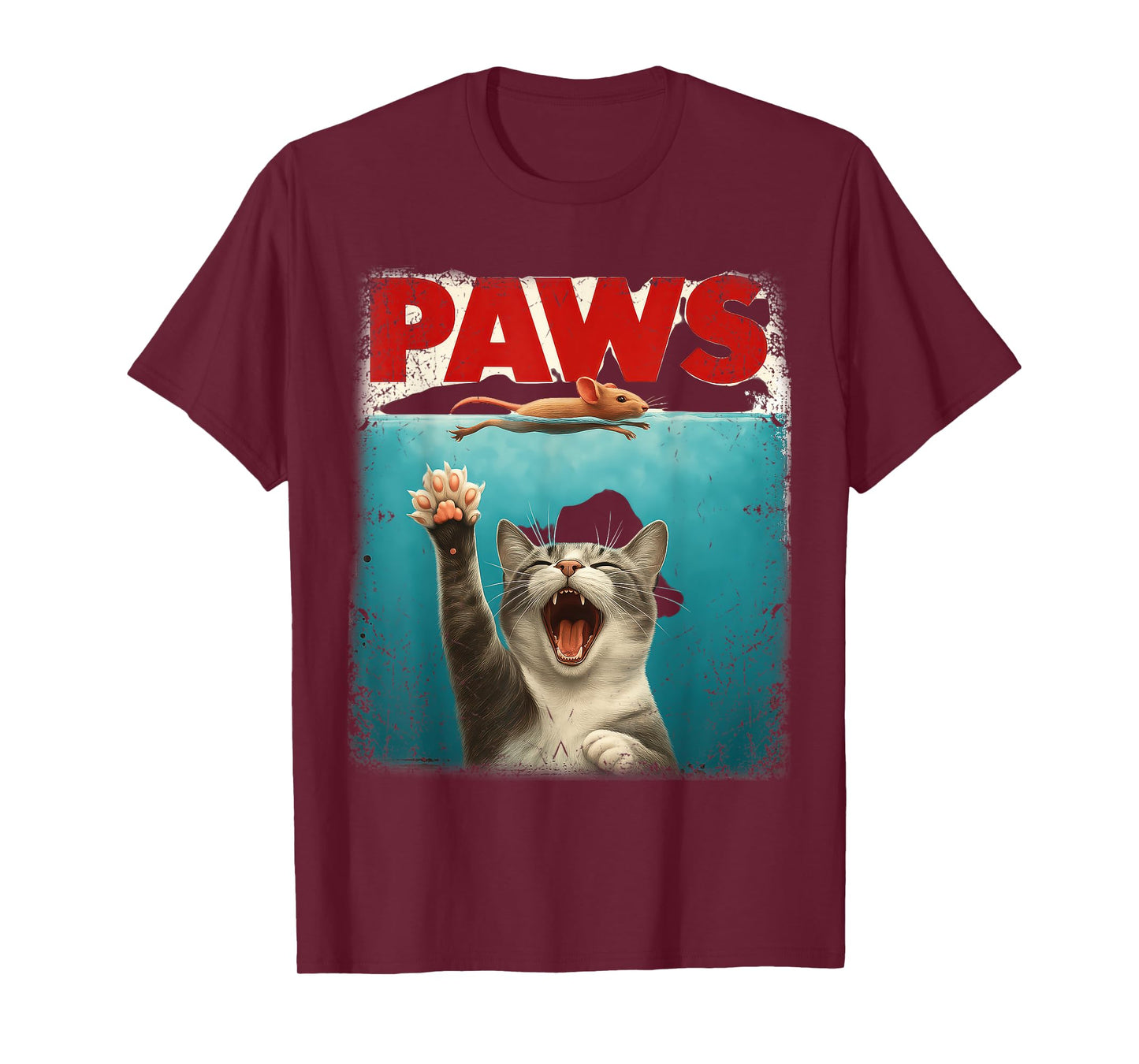 PAWS Parody Cat Mouse Humorous Cat Chasing Mouse Kitten T-Shirt for Men Women Kids