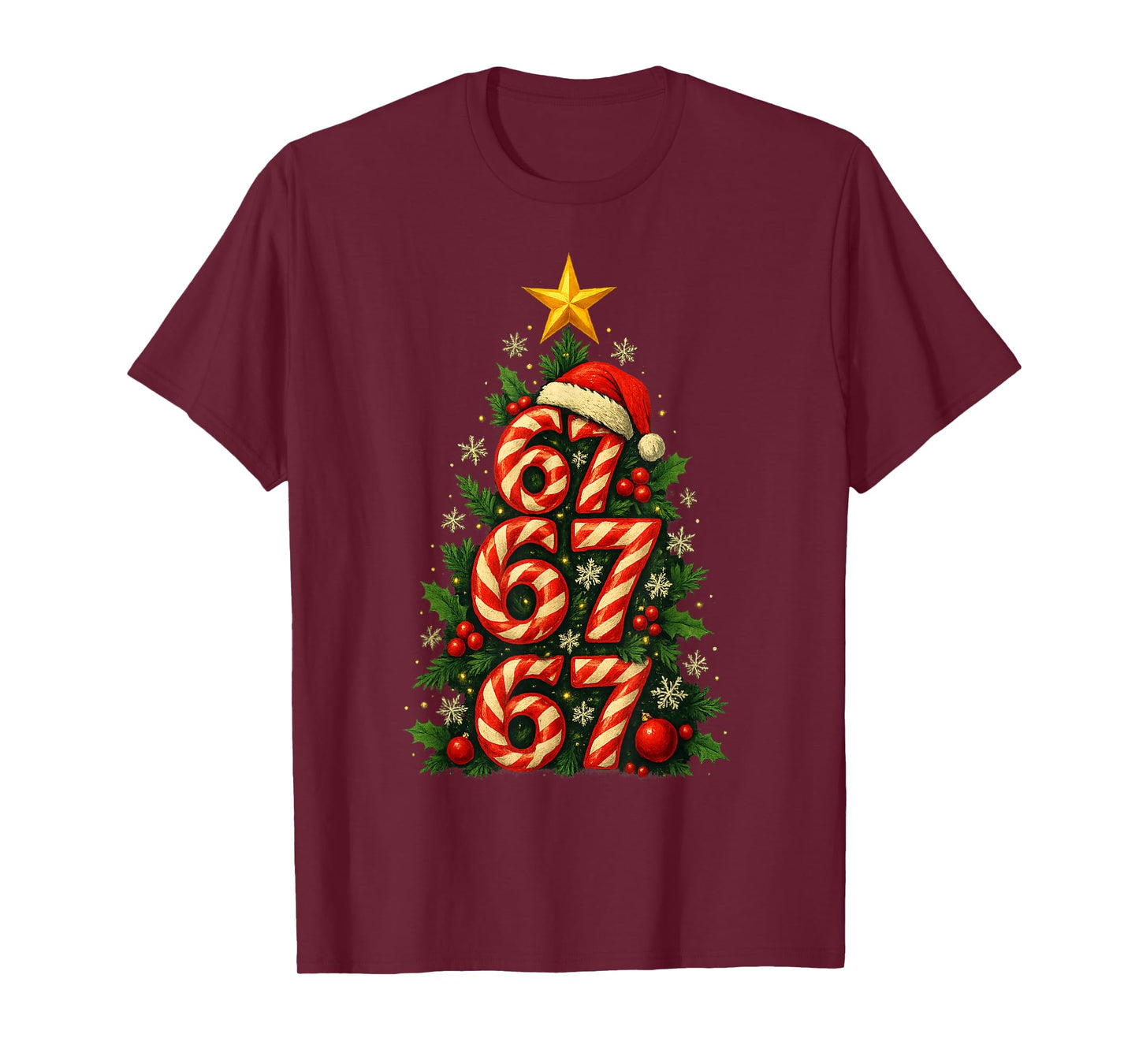 67 Christmas Tree Candy Cane Holiday Six Seven Meme Brainrot T-Shirt