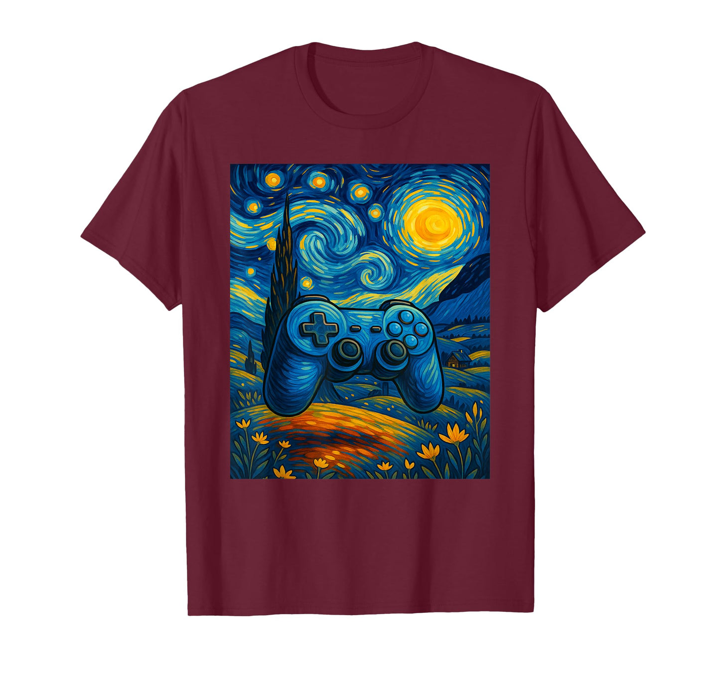 Starry Night Gaming Controller Van Gogh Style Gamer Art T-Shirt