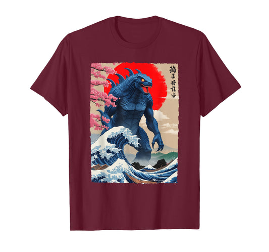 Monster Kaiju Cherry Blossom Japan Great Wave Off Kanagawa T-Shirt