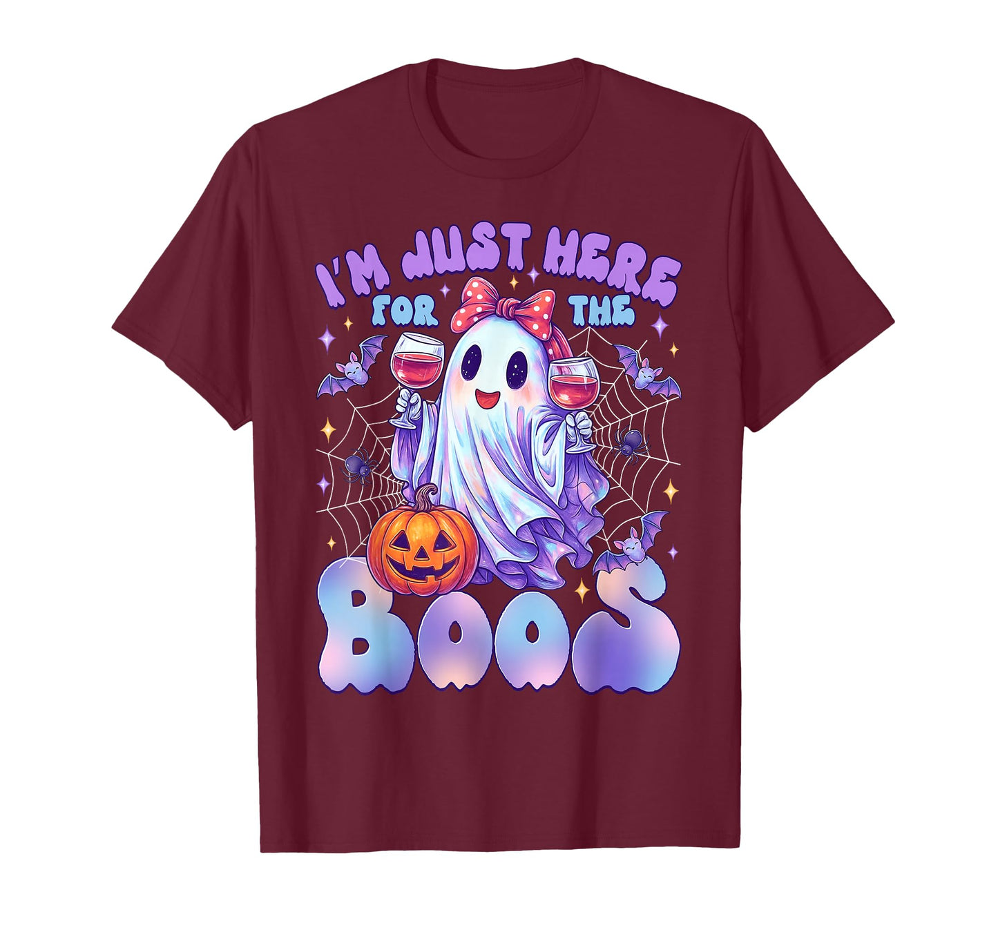 Funny I'm Just Here for The Boos Cute Halloween Ghost Women T-Shirt