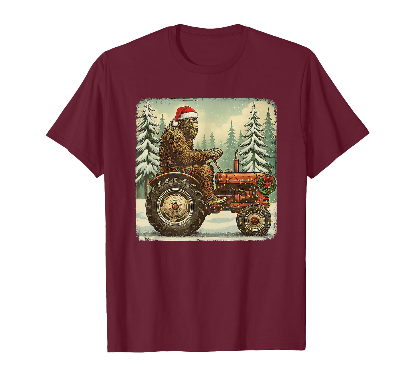 Tractor Christmas Bigfoot Sasquatch Santa Hat Farmer T-Shirt