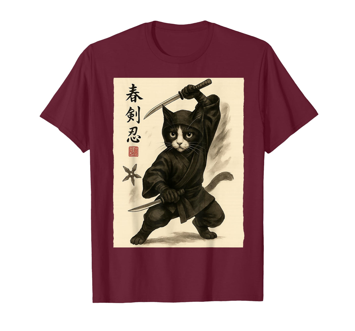 Ninja Cat Vintage Ukiyo-e Warrior Art Graphic Cat Art T-Shirt