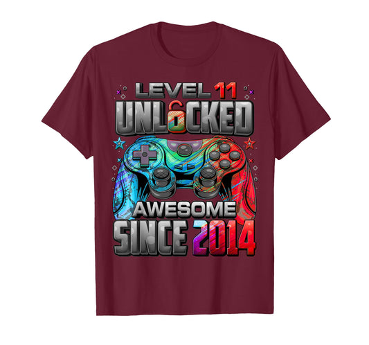 Level 11 Unlocked Awesome Since 2014 11th Birthday Gaming T-Shirt