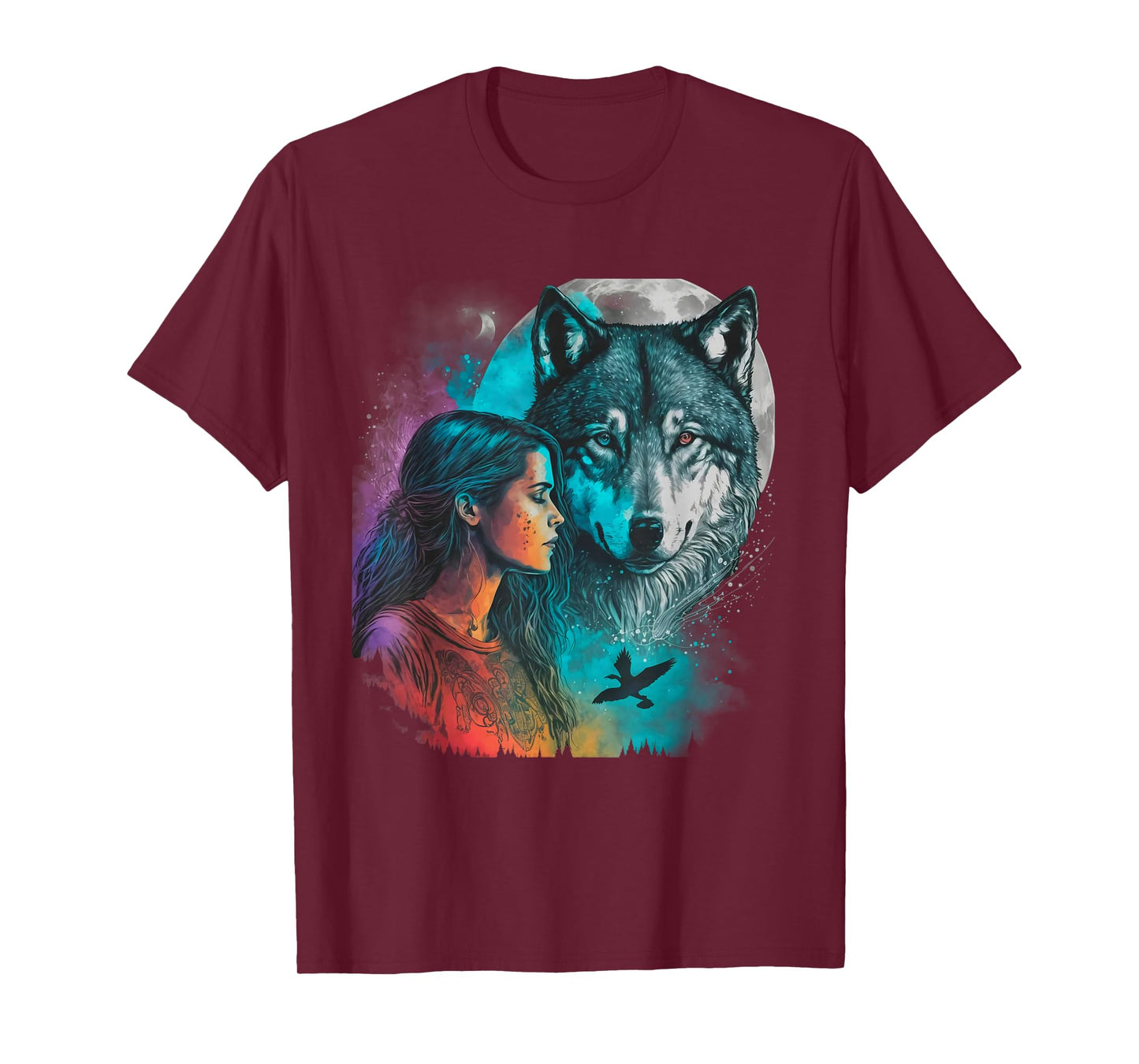 Ethnic Tribal Wolf Boho Feather Native American Hippie Women T-Shirt