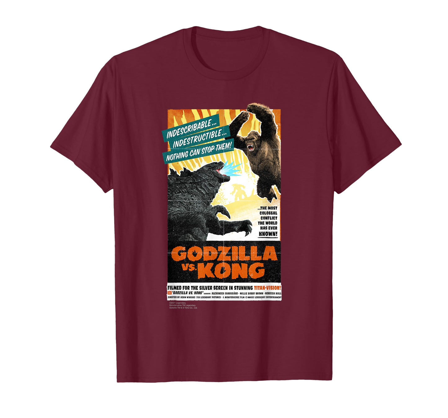 Monsterverse Godzilla vs Kong - Titan-Vision Retro Poster Unisex Adults Kids Black Short Sleeve T-Shirt