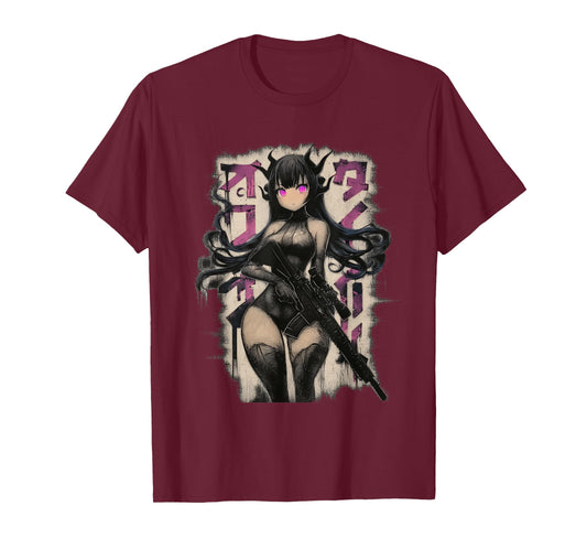 Demon Anime Waifu – Grunge Rifle Wielding Anime Girl T-Shirt