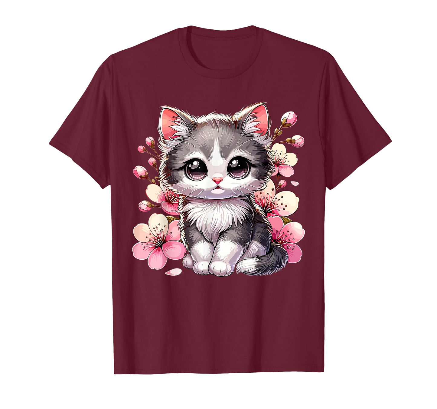 Cute Cat with Cherry Blossoms Cat T-Shirt