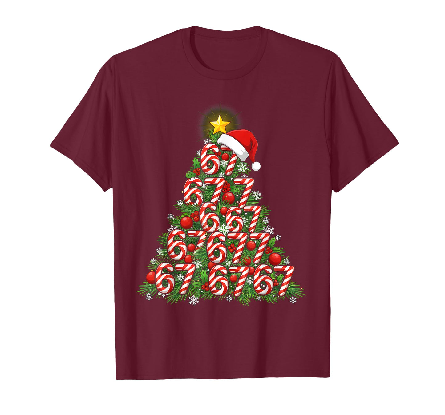 67 Christmas Tree Candy Cane Holiday Six Seven Meme Xmas T-Shirt