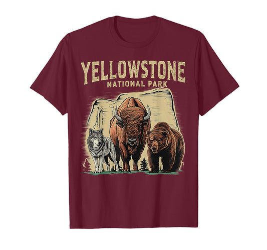 90s Yellowstone National Park Wolf And Bison Retro T-Shirt