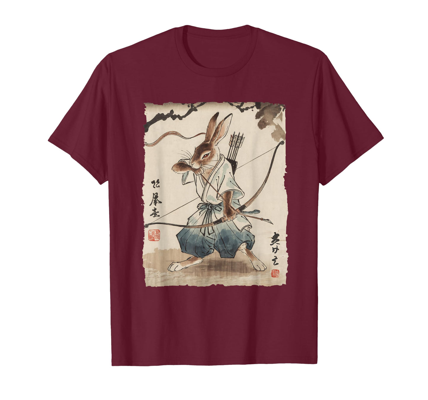 Rabbit Samurai Archer Japanese Ink Art for Men Women Kids T-Shirt