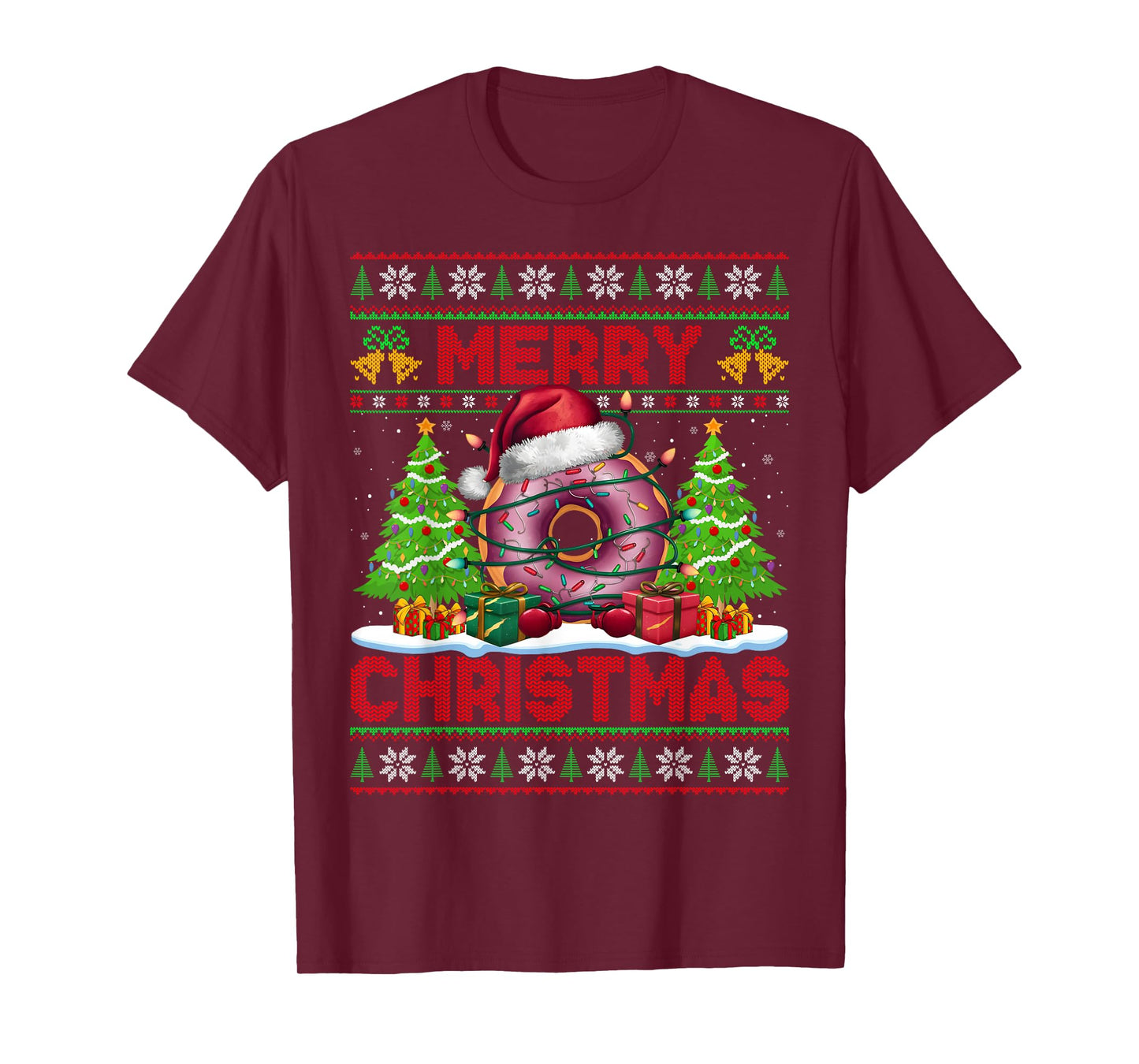 Donut Ugly Christmas Sweater Funny Doughnut Food Lights Xmas T-Shirt