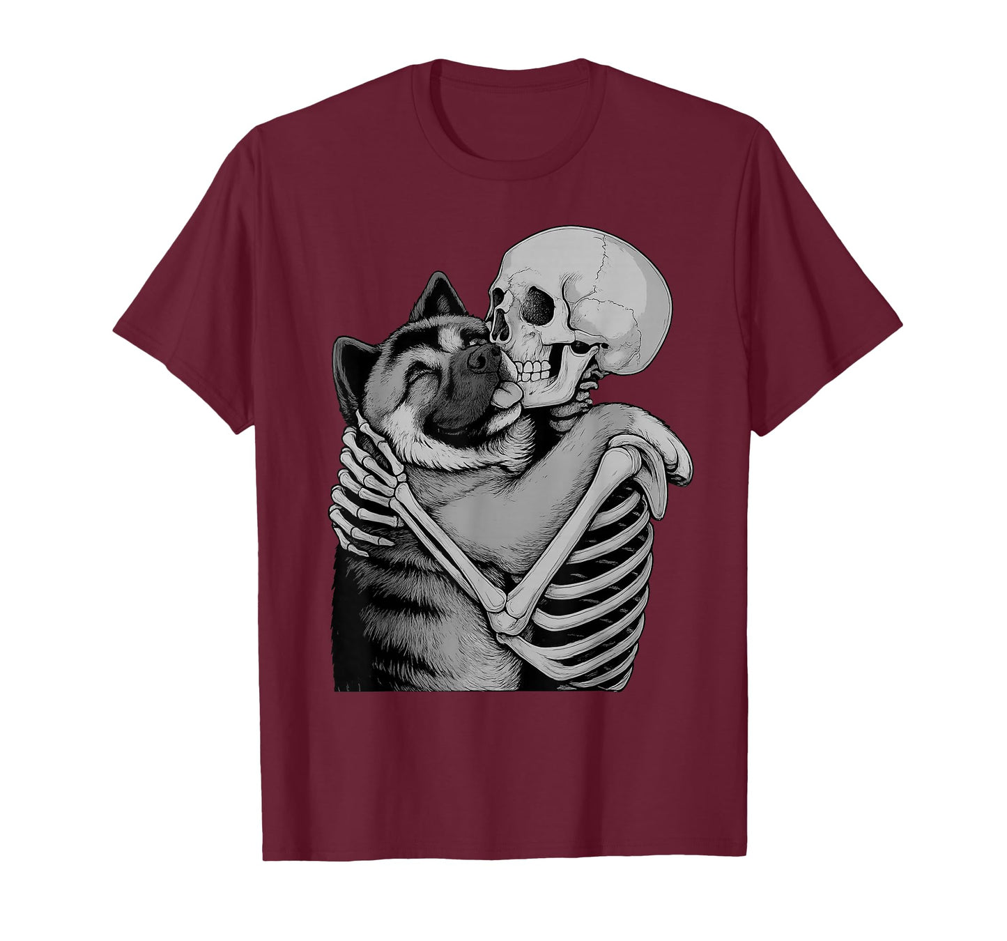 American Akita Skeleton Hug Halloween Dog Lover T-Shirt